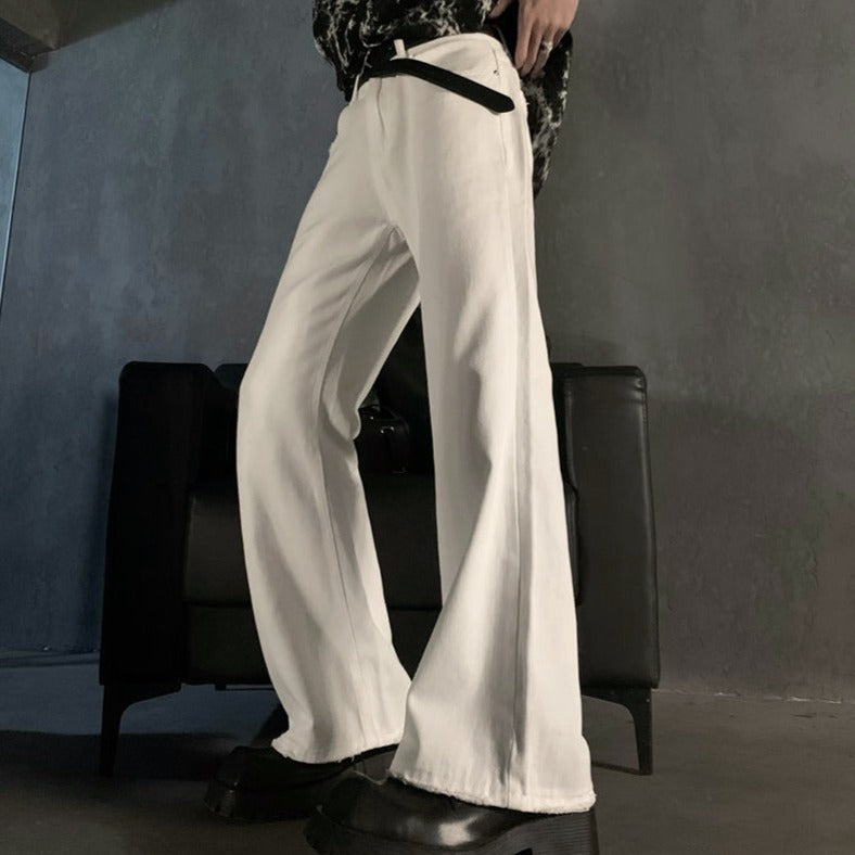 Flared draped white denim pants mf2762