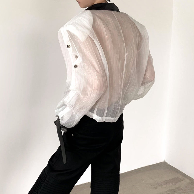 Bicolor satin sheer shirt mf2744