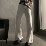 Flared draped white denim pants mf2762