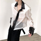 Bicolor satin sheer shirt mf2744